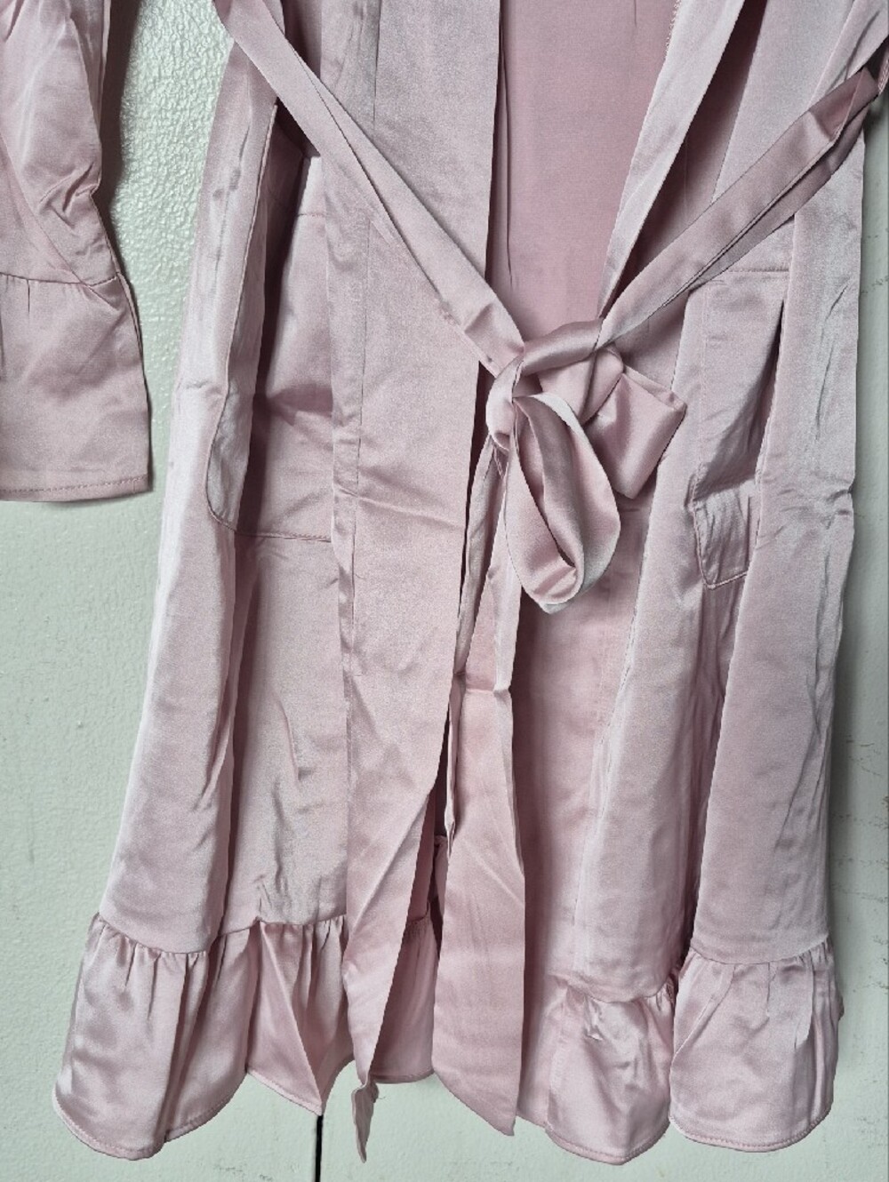 Satin Ruffle-Trim Robe - Light Pink - Picture 10 of 11
